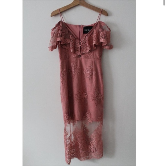 NICHOLAS Octavia Lace Pencil Midi Dress in Blush Pink / US 8 / Wedding - Picture 5 of 16